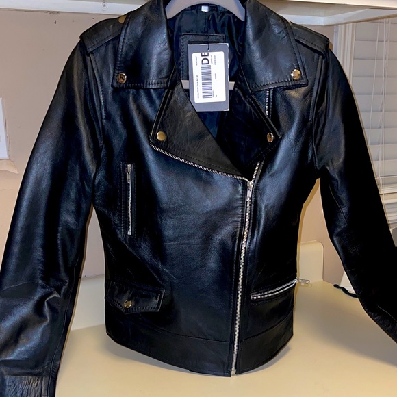 decrum Jackets & Coats Nwt Decrum Real Leather Black Moto Jacket